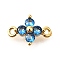 Brass Micro Pave Blue Cubic Zirconia Links, Flower, Real 18K Gold Plated, 8x11.5x3.5mm, Hole: 1.2mm