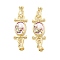 Brass Natural Pearl Fold Over Clasps, with Enamel, Oval with Flower Pattern, Real 18K Gold Plated, 56mm