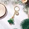 Brass Glass Keychains, with Alloy & Enamel, Christmas Trees, Golden, 97mm