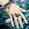 Gothic Style Retro Alloy Lace Flower Link Rings Bracelets for Women, Red, No Sise