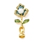 Brass Micro Pave Clear Cubic Zirconia Fold Over Clasps, with Natural Pearl & Enamel, Flower, Green, 42mm