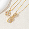 2Pcs 2 Styles Brass Pave Clear Cubic Zirconia Initial Pendant Necklace Sets, Golden, Letter R, 17.72 inch(45cm), 1pc/style