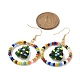 Bague en perles de verre avec boucles d'oreilles pendantes sapin de Noël au chalumeau EJEW-TA00231-4