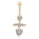 Piercing Jewelry Heart Angel of Mercy Real 18K Gold Plated Brass Cubic Zirconia Navel Ring Belly Rings AJEW-EE0001-19A-1