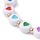 Bracelet extensible de perles acryliques rondes plates à motif de coeur pour enfant BJEW-JB07215-4