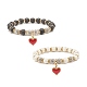 2 pièces 2 couleurs bracelets extensibles en pierre de lave naturelle sertis de perles de strass BJEW-JB07723-1