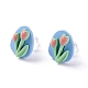 Ensemble de boucles d'oreilles tulipe et nœud papillon et ronde en émail de résine pour fille femmes EJEW-D278-15S-2