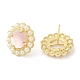 Orecchini a bottone con fiori di conchiglia naturale con perle di plastica EJEW-E599-04G-01-1