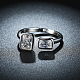 真鍮ガラスラインストーンのカフスリング  オープンリング  結婚指輪  長方形  プラチナ  サイズ8  18.1mm RJEW-BB16764-8P-5