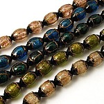Chapelets de perles vernissées de sable d'or manuels, ovale, couleur mixte, 16x12mm, Trou: 1mm