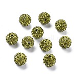 Perles de boule pavé disco , Perles de strass en argile polymère, ronde, olivine, pp13 (1.9~2mm), 6 rangs de strass, 10mm, Trou: 1.5mm