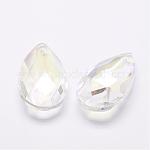 Transparent Glass Pendants, Faceted, teardrop, Clear, 38x22.5~23x13.5~14mm, Hole: 1.5mm