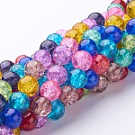 Chapelets de perles en verre craquelé, ronde, couleur mixte, 10mm, Trou: 1.5mm, Environ 42 pcs/chapelet, 16 pouce