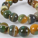 Chapelets de perles rondes en pierre d'agate naturelle, teinte, vert jaune, 10mm, Trou: 1mm, Environ 38 pcs/chapelet, 14.96 pouce