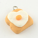 Handmade Cake Polymer Clay Pendants, with Platinum Tone Iron Findings, Sandy Brown, 22x19x8mm, Hole: 2mm
