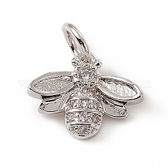 Ottone micro spianare fascino zirconi, con anello di salto,  cadmio& piombo libero, ciondoli delle api, platino, 10x12x2.5mm, Foro: 3 mm