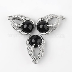 Colgantes de ágata negra teñida y calentada de aleación de garra de águila, Platino, 34~36x22~24x16mm, agujero: 5x8 mm
