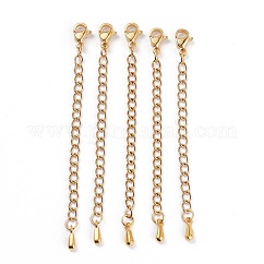 Extensor de cadena de acero inoxidable 304, Cadena de extensión con cierres de pinza de langosta y puntas de cuentas en forma de lágrima, dorado, 68.5mm, link: 4x2.8x0.5 mm, Cierre: 9.3x6x3 mm