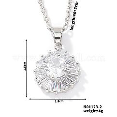 Colliers à pendentif rond plat géométrique en laiton pavé de zircones cubiques, couleur argentée, clair, 15.75 pouce (40 cm)