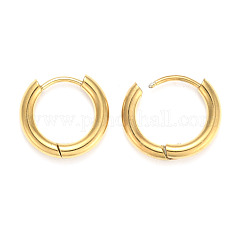 Pendientes de aro de acero inoxidable 304 con revestimiento iónico (IP), pulido manual, pendientes de aro gruesos, anillo, real 18k chapado en oro, 10 diámetro, 15x2.5mm, pin: 1 mm