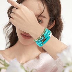 4 Uds. 4 juegos de pulseras elásticas de tubo curvo grueso acrílico de estilo&nbsp;BJEW-SW00074-07