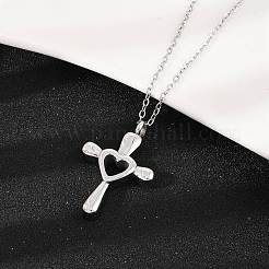 Collane con ciondolo a forma di croce a forma di cuore in acciaio inossidabile 304 per urne portaceneri per animali domestici&nbsp;NJEW-S455-05P