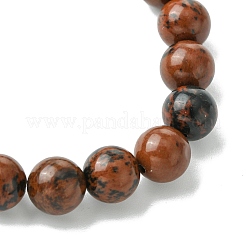 Braccialetti elasticizzati da donna con micro pavé di zirconi cubici trasparenti e braccialetti elasticizzati rotondi con perline di ossidiana di mogano naturale da 8 mm&nbsp;BJEW-JB10819-02
