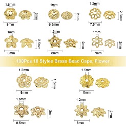 100 pièce de capuchons de perles en laiton de 10 styles&nbsp;KK-CJ0002-08