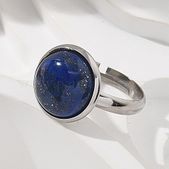 Halbrunde Fingerringe aus natürlichem Lapislazuli&nbsp;X-RJEW-M062-01P-04