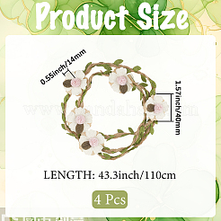 4 bande de chapeau en paille de rotin à fleurs en polyester et lin&nbsp;AJEW-CN0004-40A