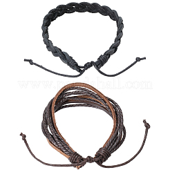 2 Stück 2 Stile verstellbare geflochtene Armbänder aus Rindsleder&nbsp;BJEW-CL0001-16