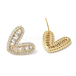 Micro cuore ottone spianare orecchini zirconi&nbsp;EJEW-F316-17G