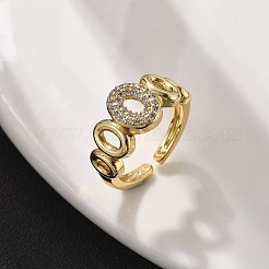 Anelli con polsino in ottone ovale micro pavé di zirconi cubici trasparenti per donna&nbsp;RJEW-S622-09G