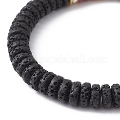 Braccialetti elasticizzati da donna con perline a disco di roccia lavica naturale tinta&nbsp;BJEW-JB09669