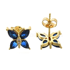 Orecchini a bottone a farfalla in ottone con micro pavè di zirconi cubici&nbsp;EJEW-C126-03G