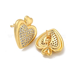 Pendientes de circonita cúbica transparente con pavé de latón en forma de corazón para mujer&nbsp;EJEW-N054-39G