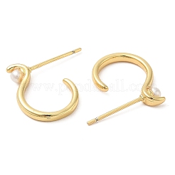 Runde Ohrstecker aus Messing mit Rackbeschichtung und Perlen aus Kunststoff&nbsp;EJEW-D061-25G