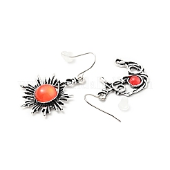 Orecchini asimmetrici luna e sole con perline in resina&nbsp;EJEW-C036-01C