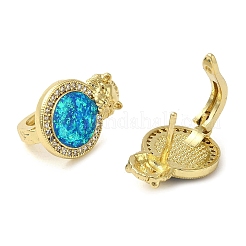 Orecchini a cerchio da donna con opale sintetico in ottone placcato a cremagliera&nbsp;EJEW-P277-03D-G