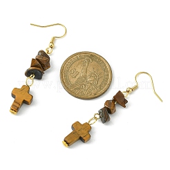 3 par de pendientes colgantes de ojo de tigre natural con cruz&nbsp;EJEW-JE05306