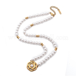 Collares colgantes de flores de acero inoxidable 304 con revestimiento iónico (IP)&nbsp;NJEW-P320-19G