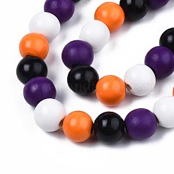 Brins de perles de bois naturel peintes à la bombe d'halloween&nbsp;WOOD-S053-55E