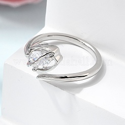 Anelli aperti con polsino in ottone micro pavé di zirconi cubici per donna&nbsp;RJEW-L343-01P-02