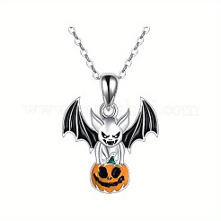 Colliers pendentifs chauve-souris en alliage émaillé d'Halloween avec citrouille&nbsp;WG6D1E5-01