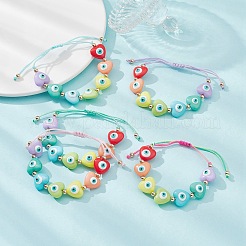Cuore in resina con braccialetti di perline intrecciate malocchio&nbsp;BJEW-JB09461