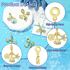 5 Stück 5 Stile Messing Pavé Zirkonia europäischen Baumeln Charms&nbsp;KK-CJ0004-01