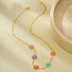 304 Edelstahl Seel Emaille Daisy Blume Link Kette Halsketten für Frauen&nbsp;NJEW-D303-01G