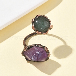 Ringe aus natürlichem Amethyst und grünem Aventurin&nbsp;RJEW-B122-04R-02