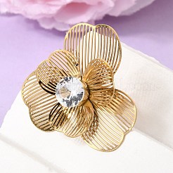 Anillos ajustables tipo brazalete de acero inoxidable 201 con circonita cúbica individual engastada para mujer.&nbsp;RJEW-K318-02A-G
