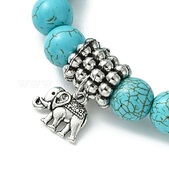 Gefärbt synthetischen howlite Elefanten Stretch-Armbänder&nbsp;BJEW-JB01338